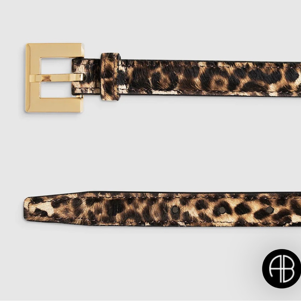 Anine Bing Nicola Leopard Print Belt with Gold Buckle